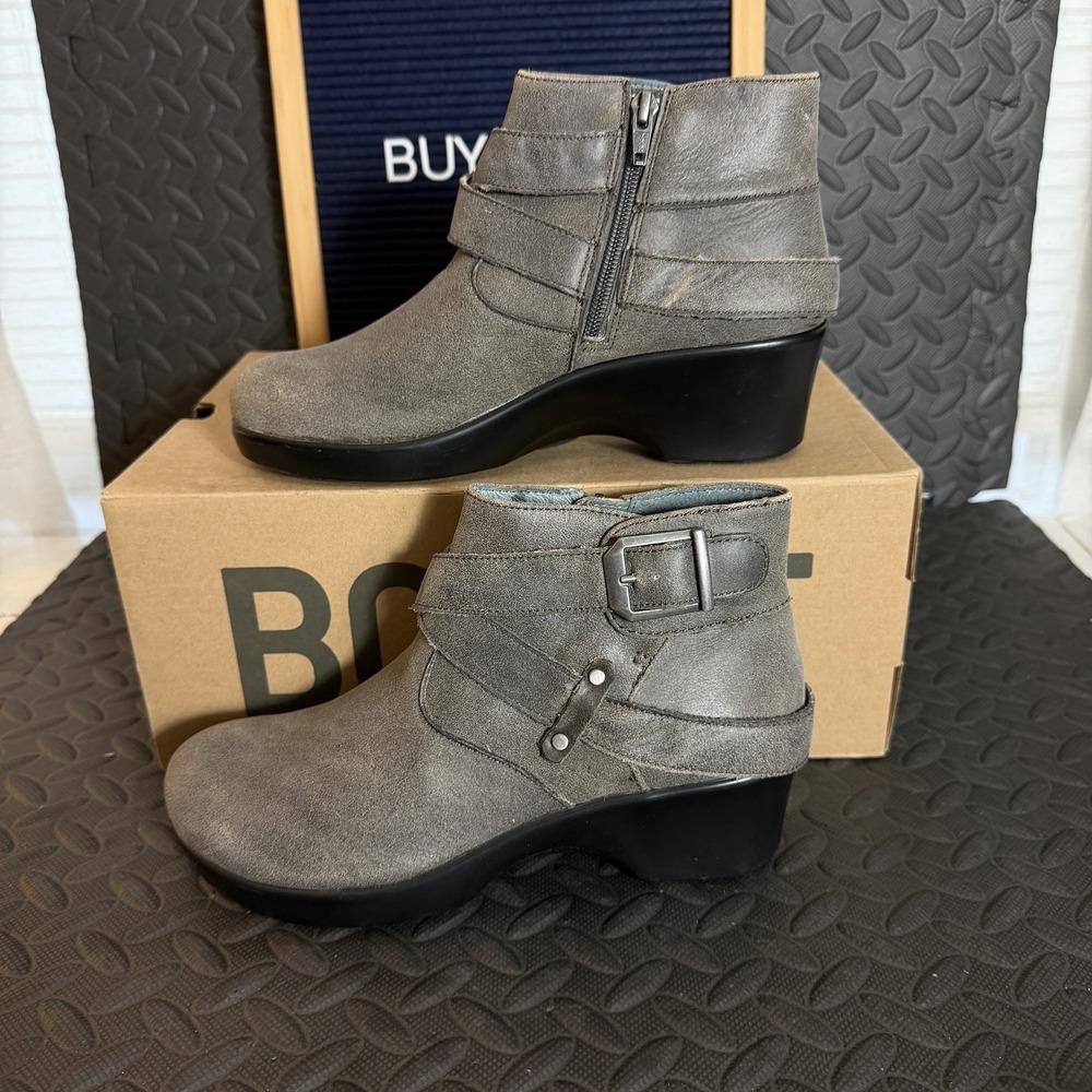 Alegria PG‎ Lite Eva Ankle Booties Womens Size 38 Side Zip Harness Gray Leather